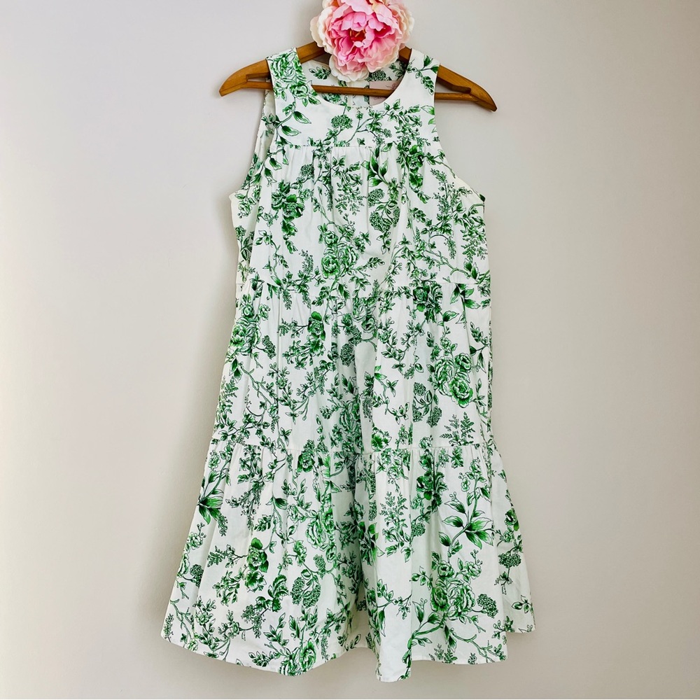 Gal Meets Glam Lisa Green White Toile Floral Tiered Mini Dress 4 - Picture 3 of 16